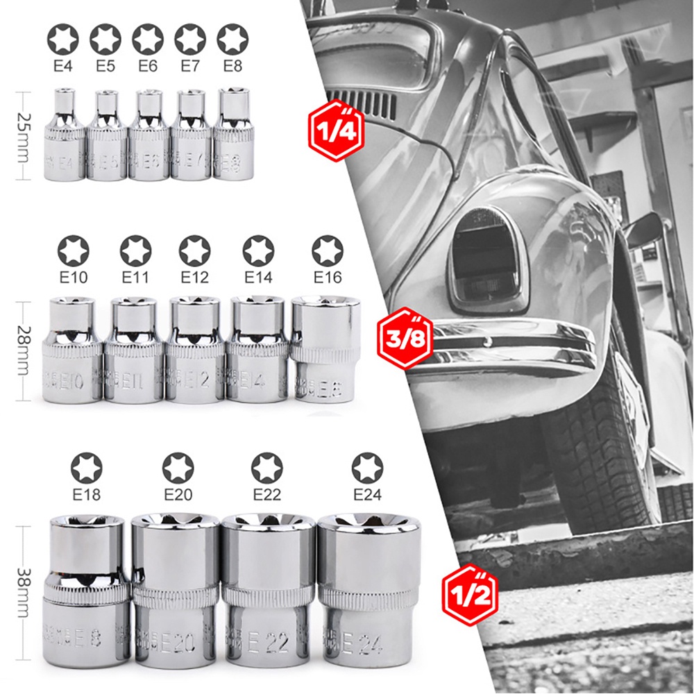 COOFARI Mata Shock 1/4, 3/8, 1/2 Inch E4-E24 14 Pcs