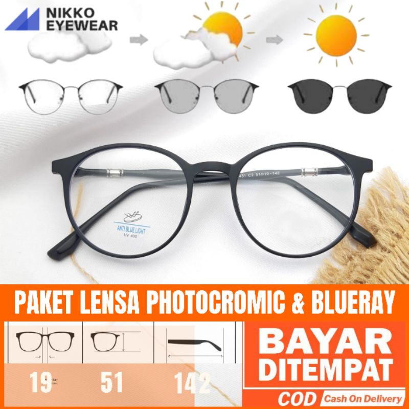 Paket Kacamata 22431 Lensa Photocromic Blueray Antiradiasi 2 IN 1