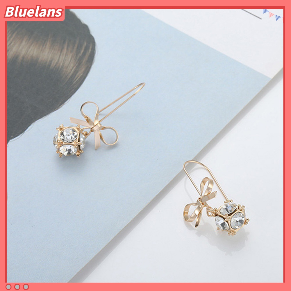 Anting Kait Gantung Wanita Desain Pita Hias Berlian Imitasi Berkilau Untuk Pesta / Hadiah