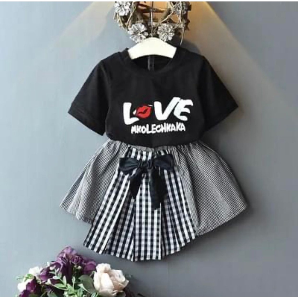 Rok Set| Setelan Anak Perempuan Kekinian Terbaru 2022 Usia Anak 1-5 Tahun Setelan Dress Love Anak Perempun Musim Panas
