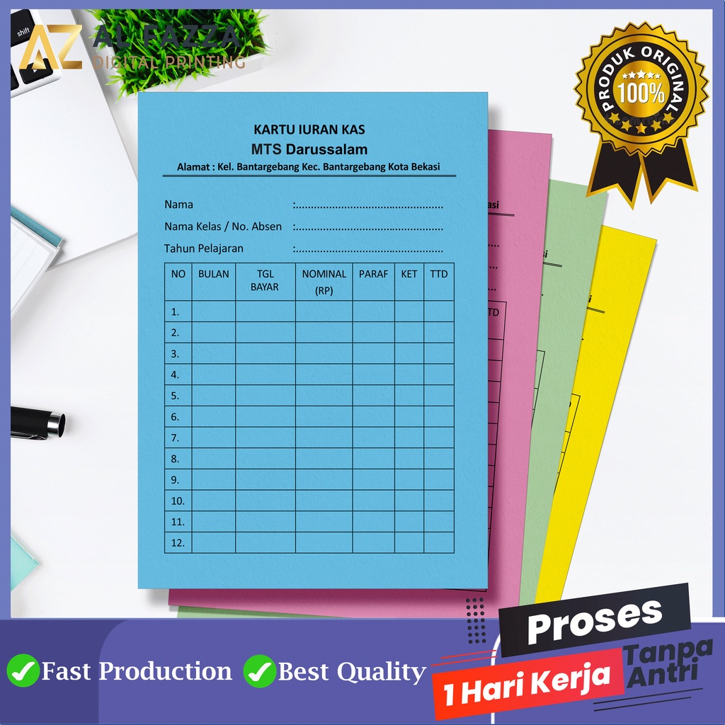 Kartu Iuran SPP Kas PAUD TPA SD MI SMP MTS Custom