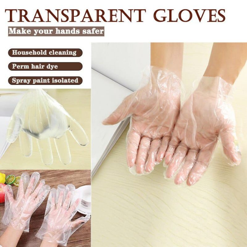 Sarung Tangan Plastik Isi 100Pcs Disposable Plastic Gloves Sekali Pakai Bening Polos Transparent