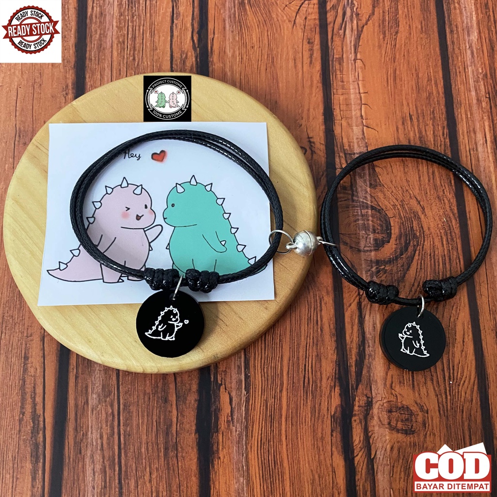 Gelang Couple Dino Magnet Gelang Tangan Couple Pasangan Dan Sahabat Tali Hitam Pria Wanita Keren