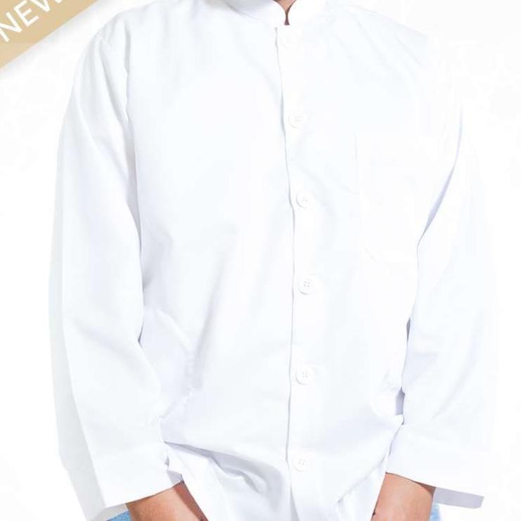 Special Price baju koko pria putih lengan panjang polos baju Koko putih terbaru