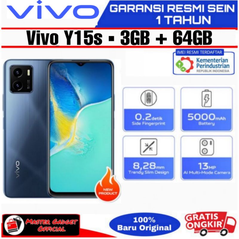 hp vivo Y15s ram 3gb 64gb dan ram 3gb 32gb garansi resmi 1 tahun