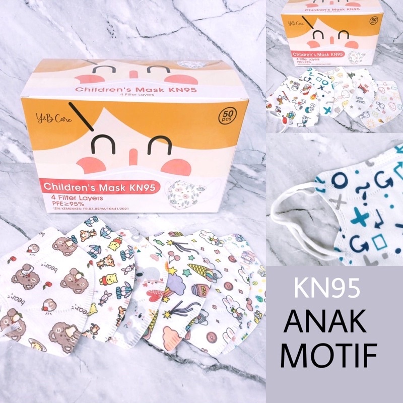 Masker Anak KN95 Kids Premium / KN95 5ply Anak Motif Karakter (isi 50pcs)