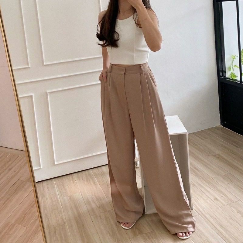 HIGHWAIST LOOSE PANTS TROUSERS CELANA ANTI KUSUT