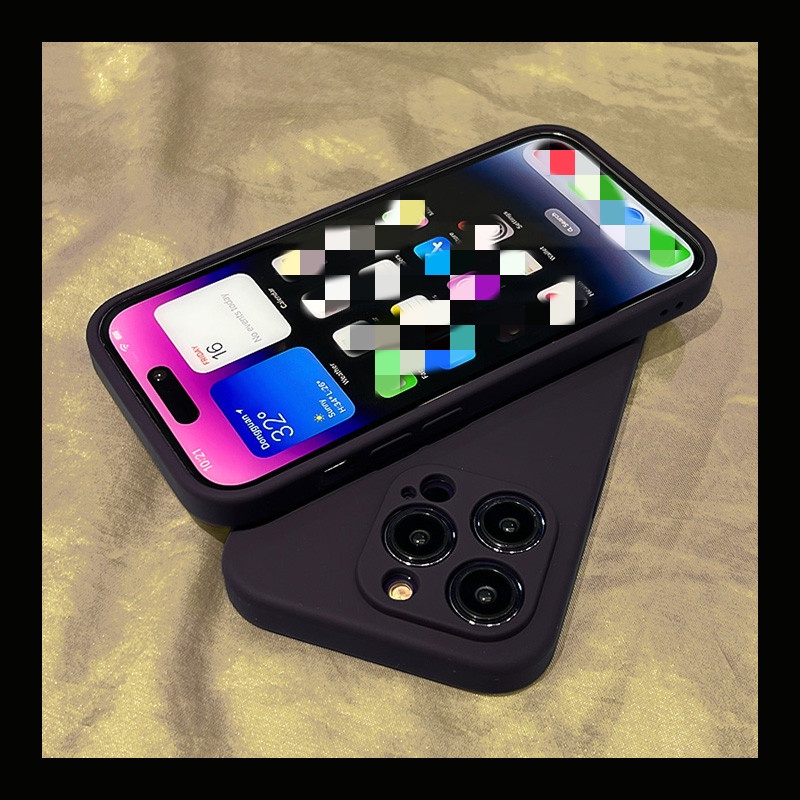 Case Silikon Cair Persegi, Ungu Tua, Untuk iphone 14pro Max14Plus13Pro12 Pro max Perlindungan Berkelompok xs Max11 Pro max xr 7 8 plus Perlindungan Lensa anti Jatuh, Casing Ponsel