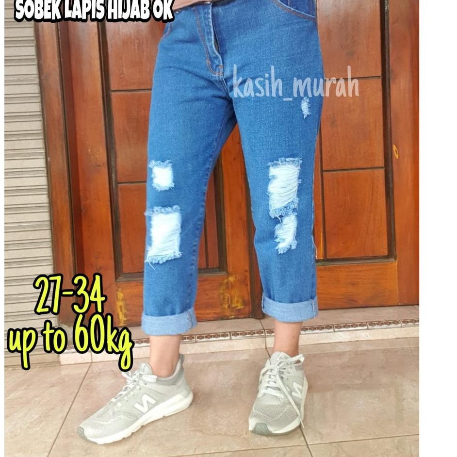 FM.18Oc22ᵞ ◦ 2021 Celana Boyfriend Sobek/celana panjang wanita/Celana jeans Lapis Hijab