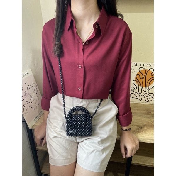 BEFAST - ZFF OOTD Kemeja Wanita BEFI / Metha Rayon Shirt / Kemeja Casual Wanita / Atasan Lengan Panjang / Hem Polos Formal / Pakaian Kerja Wanita / Kemeja PressBody / Fashion Wanita Kekinian / Hem Terlaris / Termurah