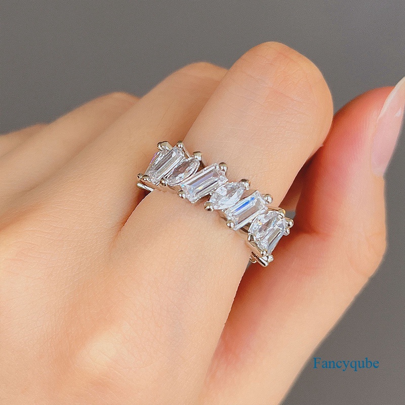 Fancyqube Fancycube Cincin Berlian Zircon Bentuk Kotak Adjustable Gaya Korea