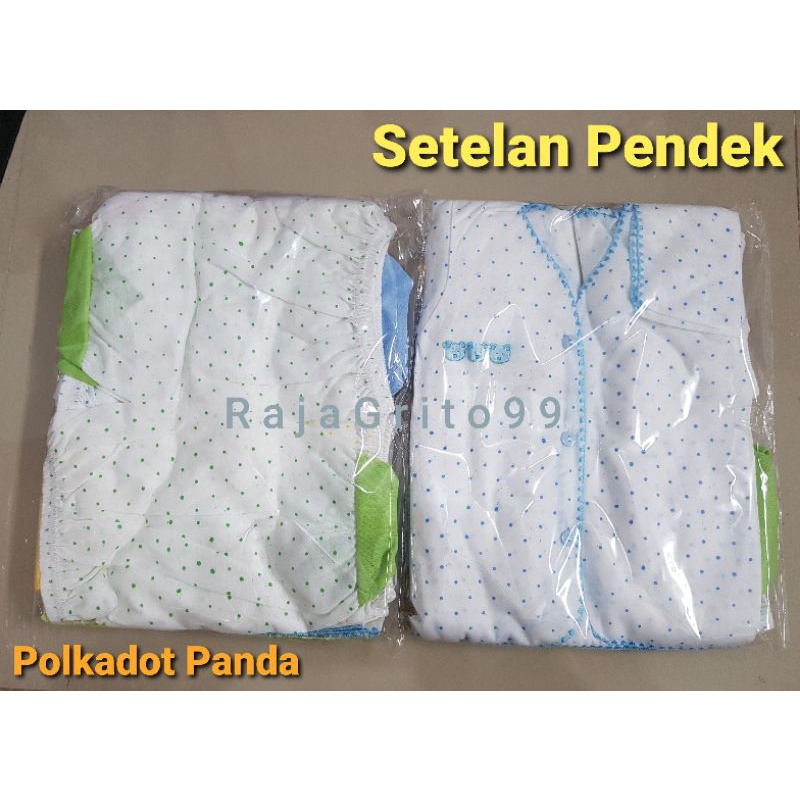 Setelan Pendek Bayi POLKADOT (Grosir 6 Setel) Setelan Baju Pendek Bayi Polkadot Panda Tempel Newborn