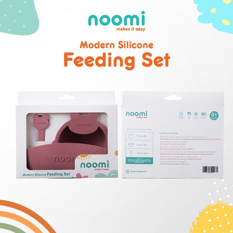 Noomi Feeding Set - Bowl Spoon Bib / Perlengkapan Makan Bayi Silikon 0m+ (Tersedia Varian Warna)