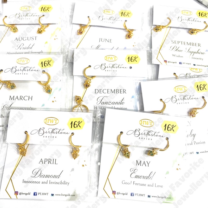 Anting Klip Birthstone Emas Asli Kadar 700