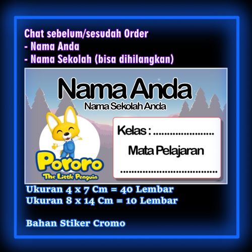 

Stiker Label Buku Pororo Litle penguin pinguin kartun anime lucu Karakter Lucu Custom Lebel Nama cromo murah 20 Varian berbeda Sticker Pelajaran Mapel buku anak sekolah Vol 11