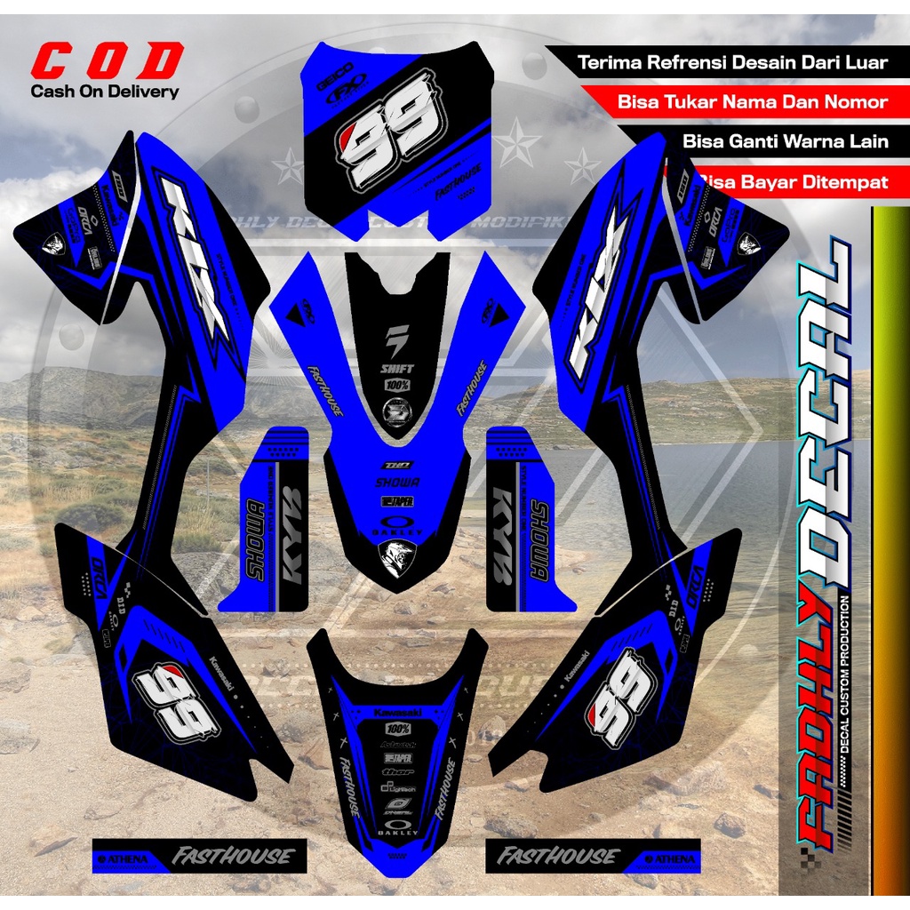 (Body dapat disesuaikan) Decal KLX BF Biru HITAM KEREN STICKER FULLBODY