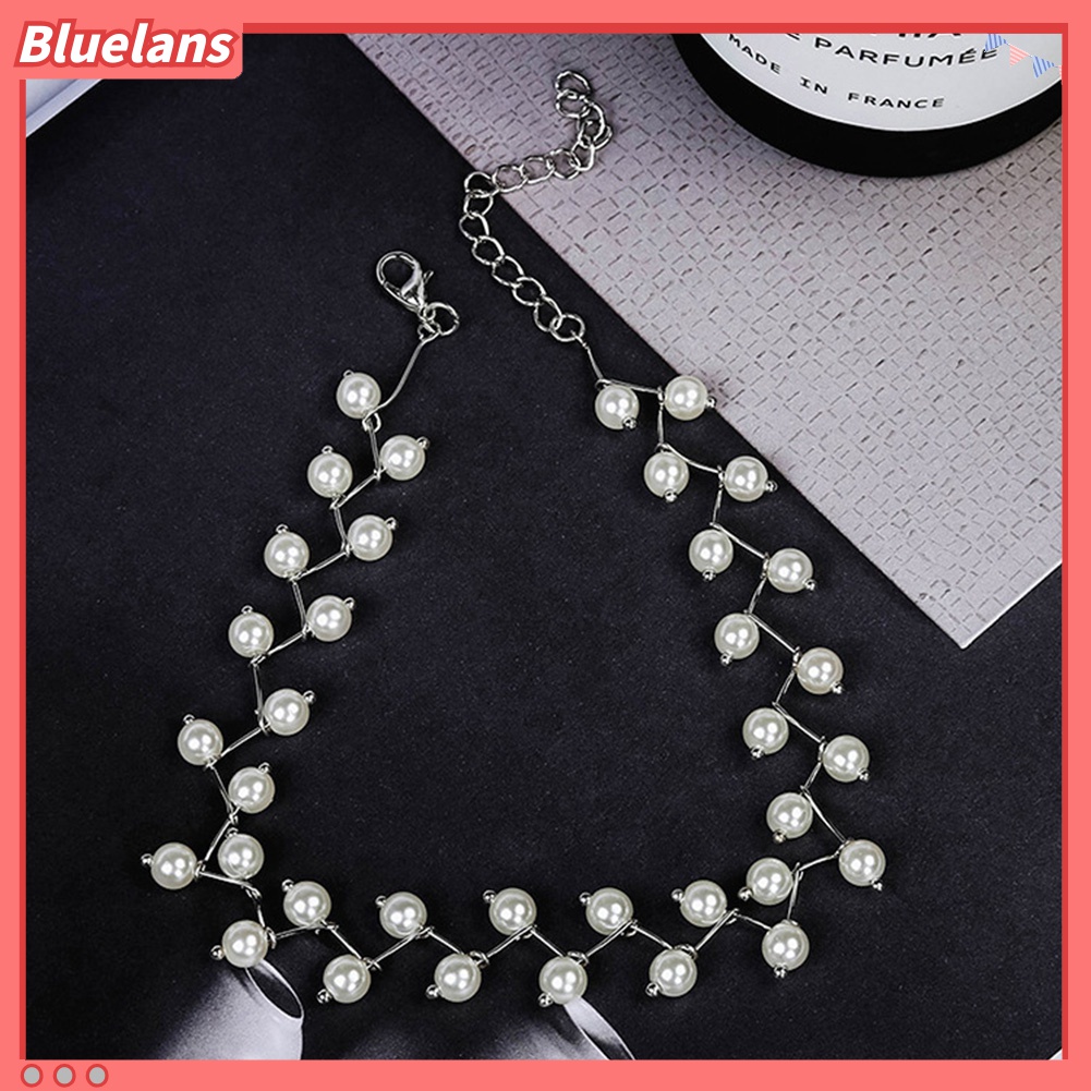 Bluelans Kalung Choker Rantai Pendek Hias Manik-Manik Mutiara Imitasi Untuk Wanita