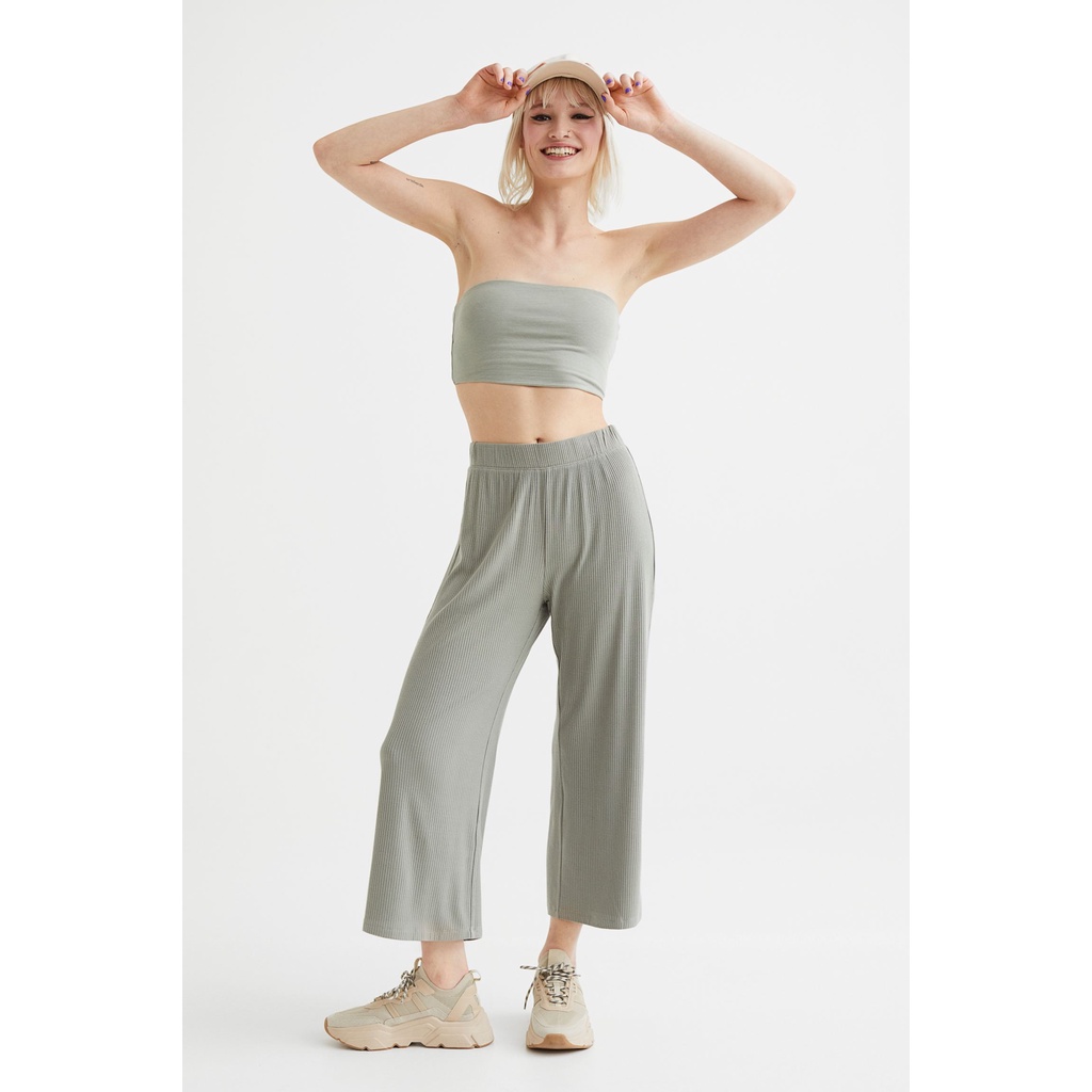 H&amp;M Ribbed Trousers Celana Rib Perempuan Panjang Kulot Original