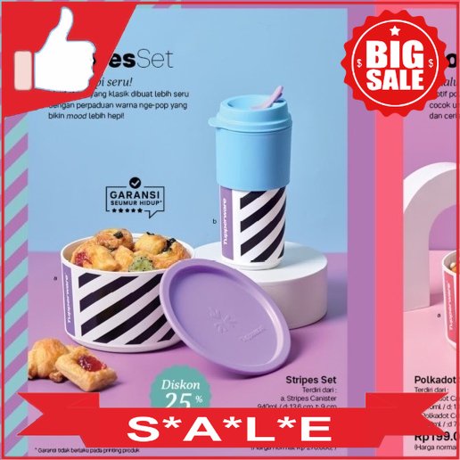 Jual Tupperware Stripes Set canister dan gelas BIRU Tupperware Original