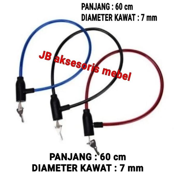 $$$$] GEMBOK SEPEDA KEPALA PLASTIK / KUNCI KABEL KAWAT SELING BAJA 60 cm