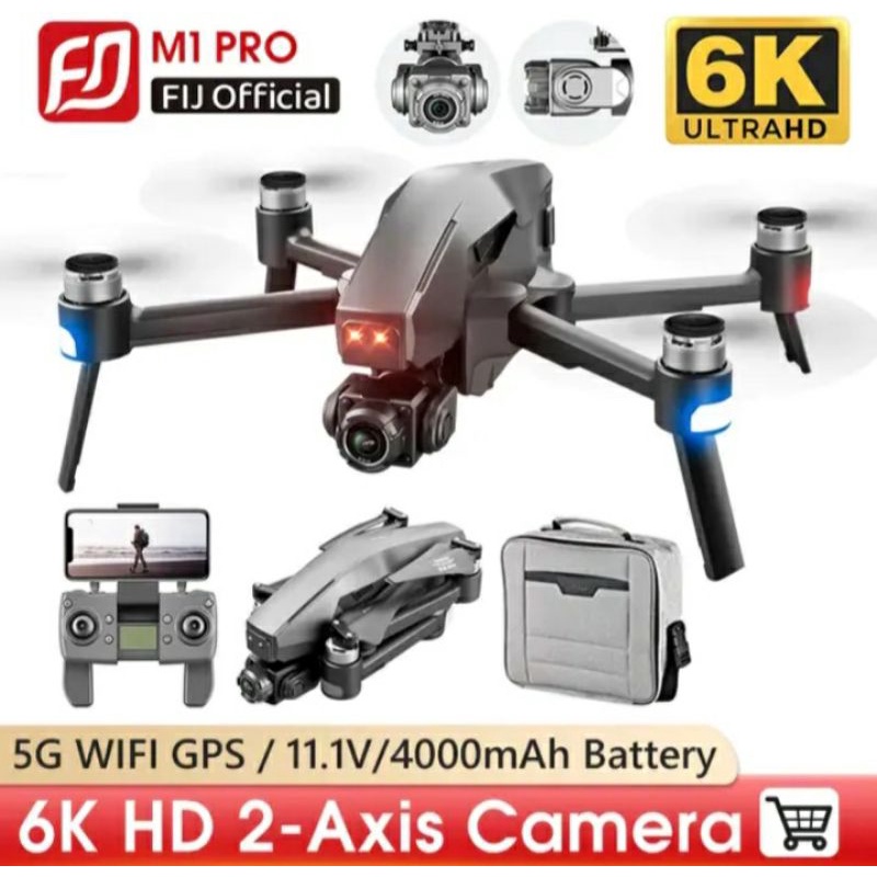 M1 PRO Drone 6K HD Kamera 2-Axis Gimbal Drone 5G WIFI GPS Baterai 4000MAh 30Min 3KM 

