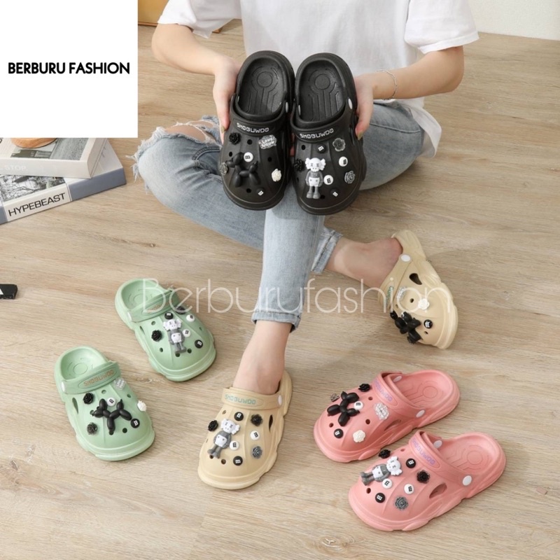 Sandal Slop Baim Wanita Import free Jibbitz Sandal Bakpao Sandal Kodok Crocs