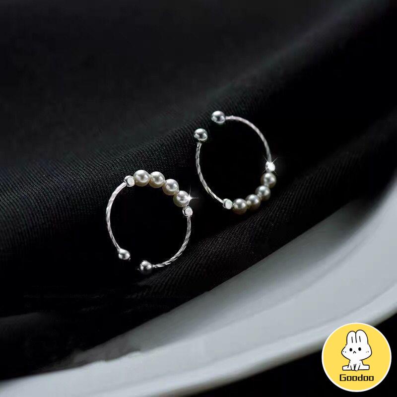 Cincin Mutiara Wanita Fashion Premium Retro Temperamen Cincin perak Adjustable Aksesoris -Doo