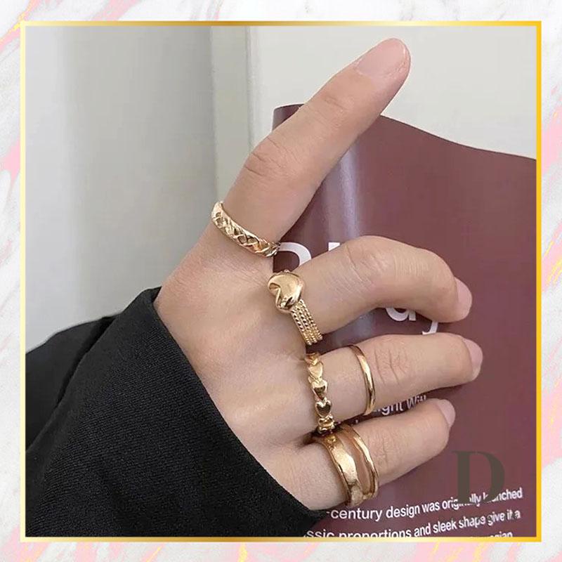 Cincin Set Wanita 5 pcs/set Model Tebal Hati Fashion Aksesoris Dalika
