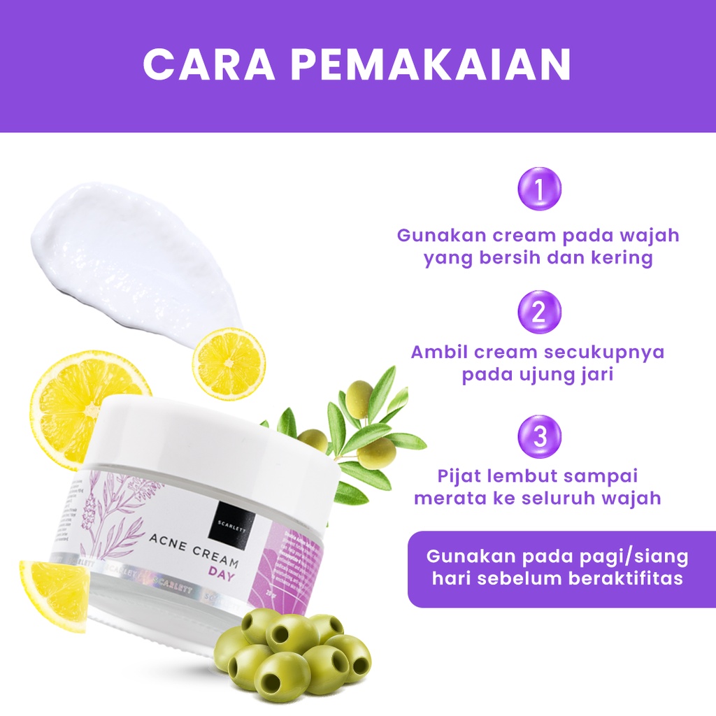 Scarlett Whitening Acne Day Cream - Krim Pagi Penghilang &amp; Perawatan Jerawat Ampuh Atasi Hingga Bekasnya with Double Action Salicylic Acid tanpa Bikin Kulit Iritasi