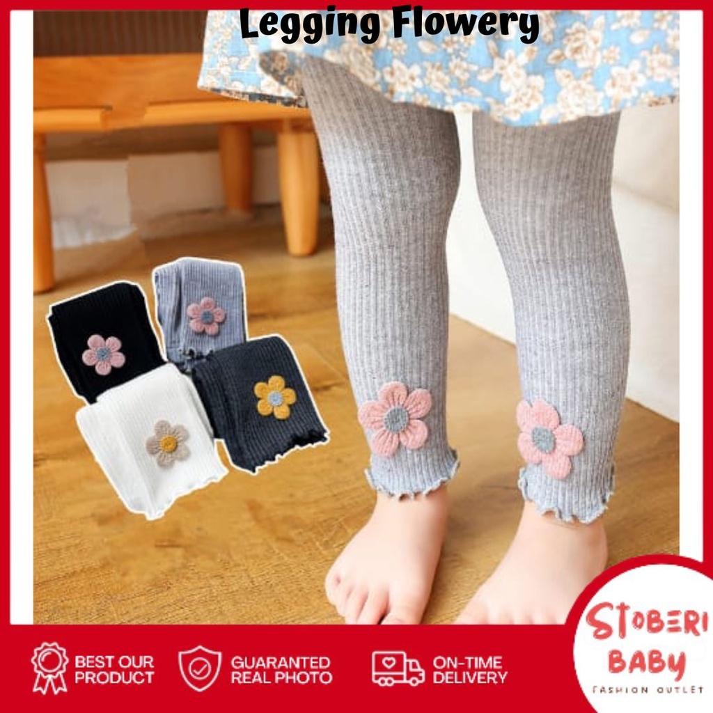 stoberi baby - LEGGING FLOWERY Legging buka kaki bayi / anak import motif warna polos