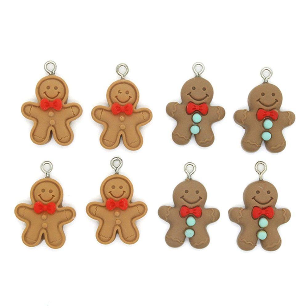 【 ELEGANT 】 10 Pcs Gingerbread Man Pendant Cute Kawaii Anak Hadiah Perhiasan Liontin Kunci Cincin Gantung Untuk Membuat Perhiasan Perlengkapan Natal Christmas Key Chain DIY Jewelry