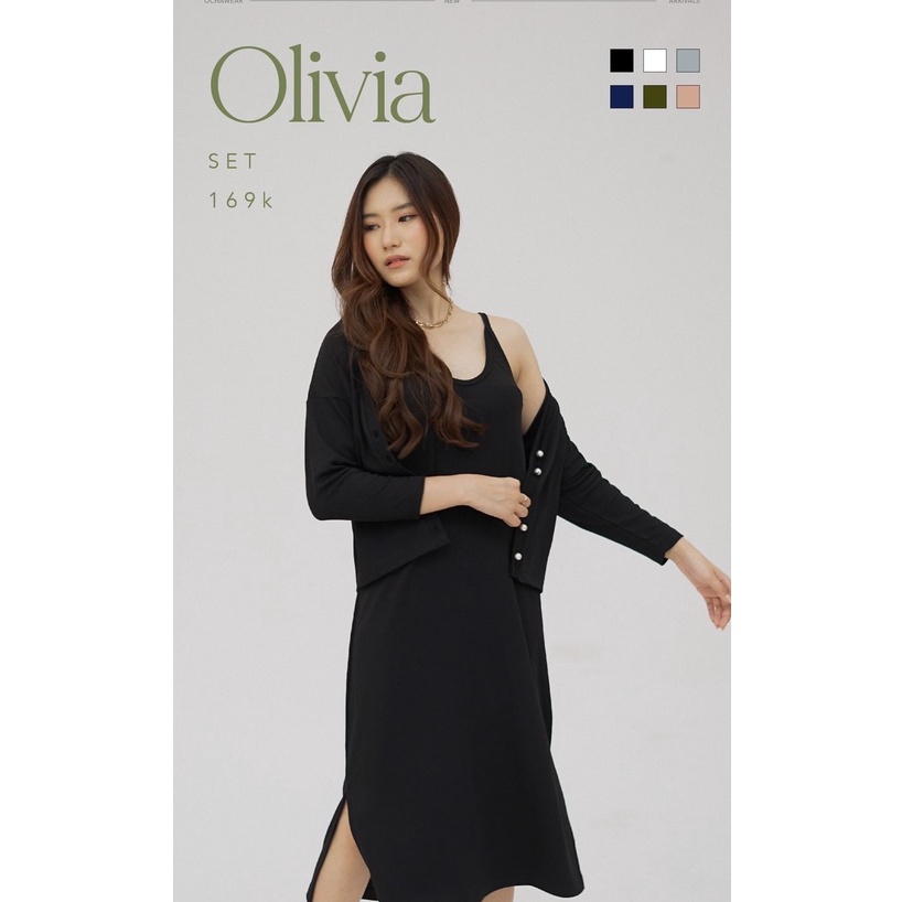 Olivia Set (Dress + Cardigan) – Ocha Wear | Setelan Wanita | Premium Korean Knit set | Setelan Murah Berkualitas