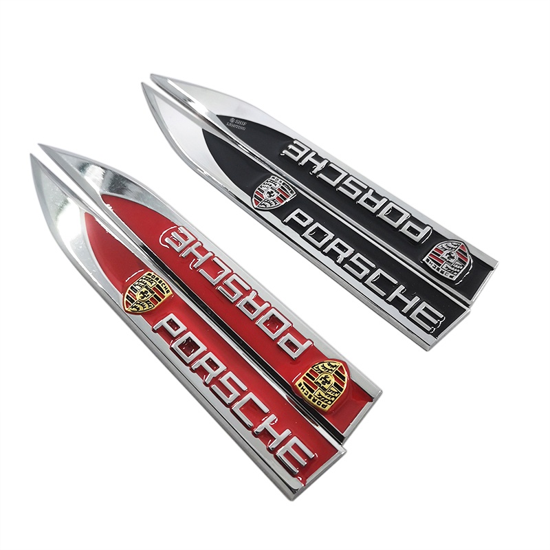 2pcs Stiker Emblem Logo Porsche Bahan Metal Untuk Dekorasi Mobil