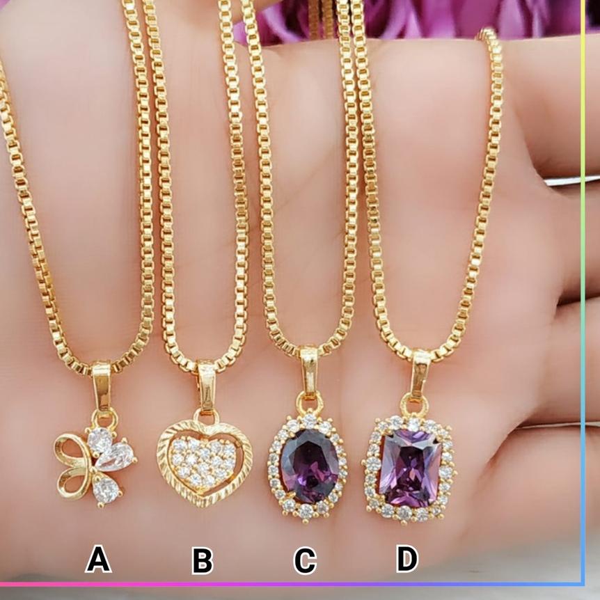 Diskon✔️Kalung xuping kalung dewasa set liontin love rantai itali permata zirqon lapis emas gold KL 