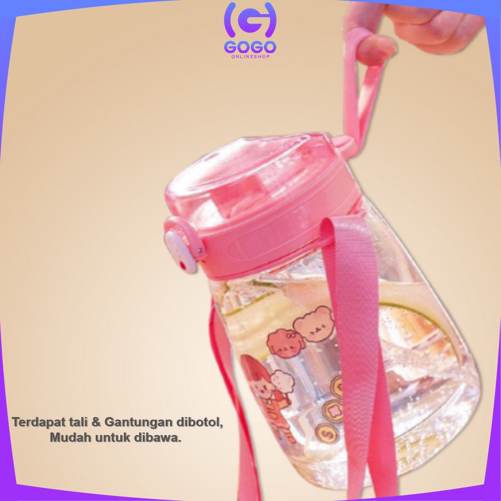 GOGO-C303 Botol Minum 1300ML BPA FREE Kartun Lucu / Botol Minum Karakter Sedotan / Botol Air Minum 1.3 Liter Food Grade