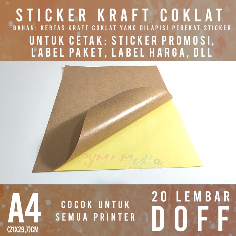 

Stiker KRAFT A4 isi 20 Lembar / Kertas Sticker Samson Coklat 160 gsm Doff A4