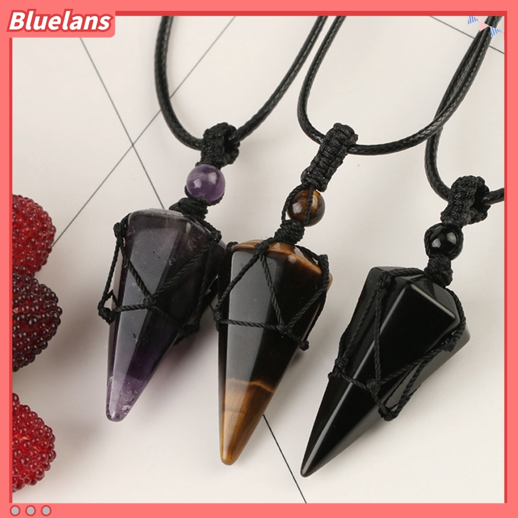 Kalung Tali Hitam Liontin Prisma Heksagonal Kristal Buatan Tangan Untuk Unisex