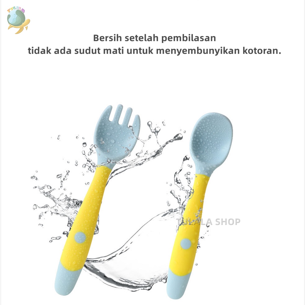 [TULALA SHOP]Sendok garpu bengkok anak-anak / Sendok garpu bayi memutar bayi portabel / 2 In 1 Garpu + Sendok / Portable Bayi Sendok Garpu Belajar Makan Sendok Ditekuk Sendok Garp