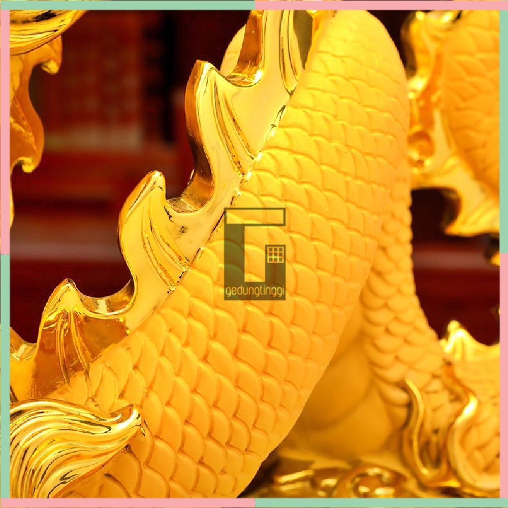 Patung Pajangan Hiasan Dekorasi Shio Naga Dragon Mutiara Merah Yenpao Yenpau Yuanbao Kantong Uang Duit Coin Koin Mas Emas Gold Kuningan Resin Kayu Hadiah Kado Fengshui Feng Shui Rejeki Hoki Imlek Sincia Tahun Baru Cina China Cny New Year 2024 Jumbo Besar