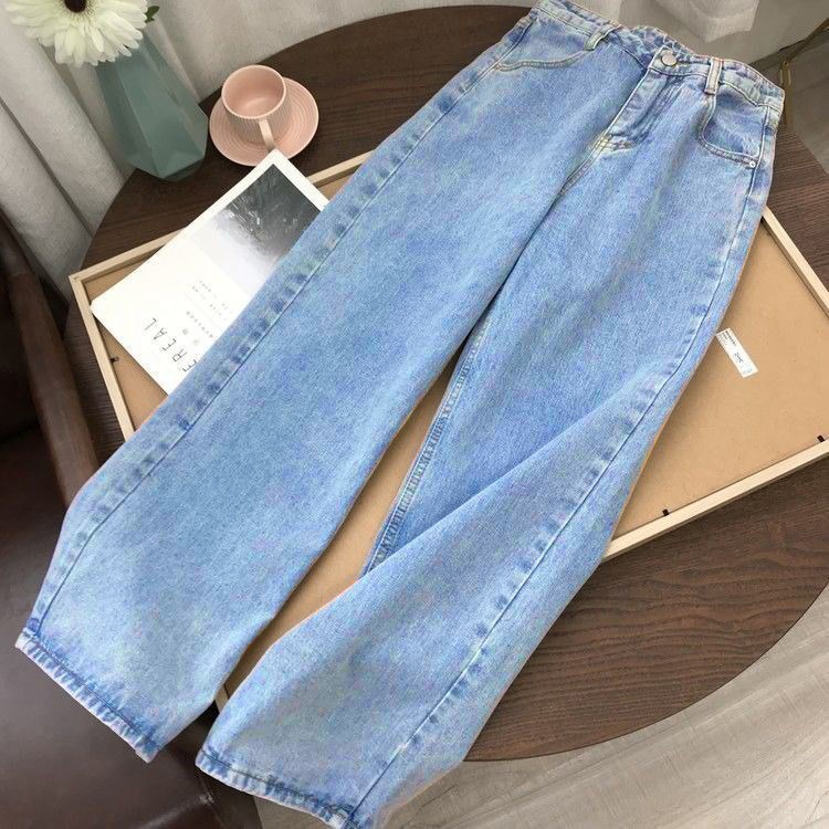 Celana Jeans Panjang straight Lurus Wanita Highwaist kulot  Korea style loose biru muda jens denim  longgar kekinian fit wide leg cewe Jumbo size 5xl