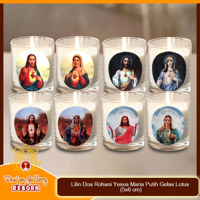 Lilin Ibadah Doa Rohani Gelas Yesus &amp; Maria Putih Stearin Wax 2 pcs