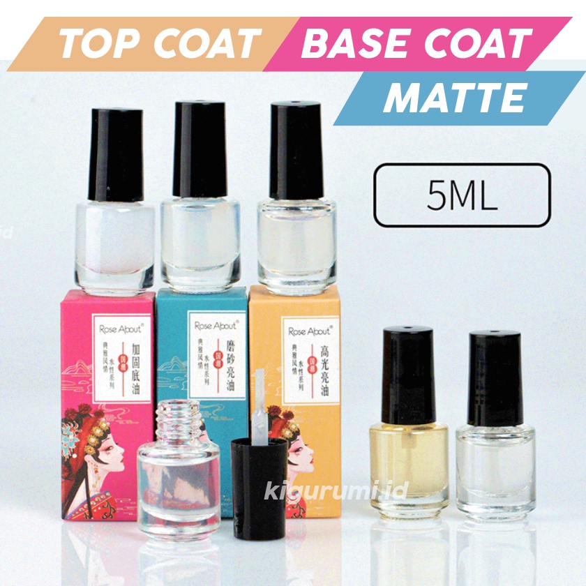 ROSE ABOUT Top Base Coat Matte Kuku Soak Off Nail Polish / Cat kuku . Kutek Roseabout 5 ml KU047