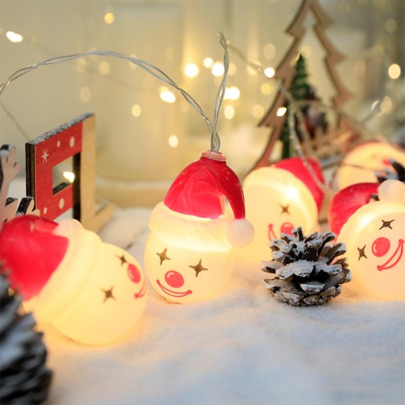 Lampu String LED 1.5m Bentuk Kartun Snowman Badut Tenaga Baterai Untuk Dekorasi Natal