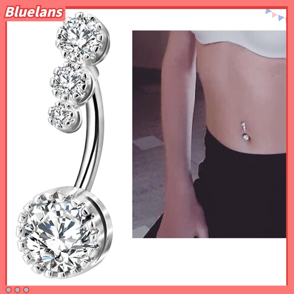 Bluelans 1Pc Women Rhinestone Round Dangle Navel Ring Belly Button Body Piercing Jewelry