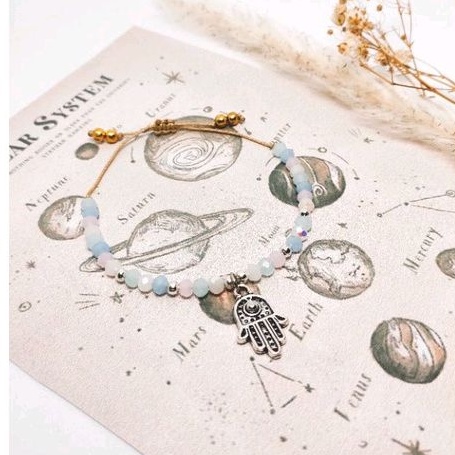 ISHANA - Gelang Handmade Charm Pendant Hamsa Hand Manik Mote Bracelets Crystal