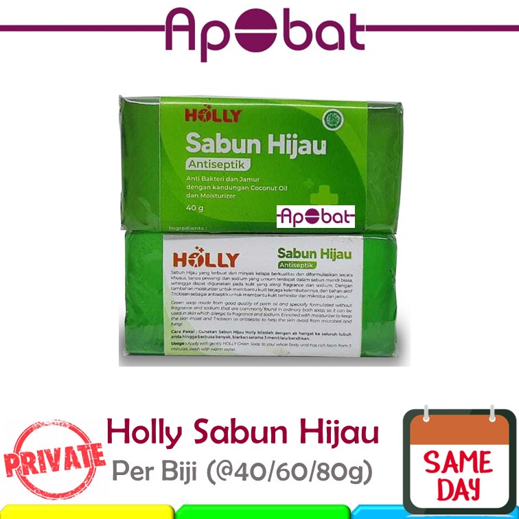 - ApObat - Holly 40 / 60 / 80 gram Sabun Hijau - Antiseptik Holy Ijo Holi Holli