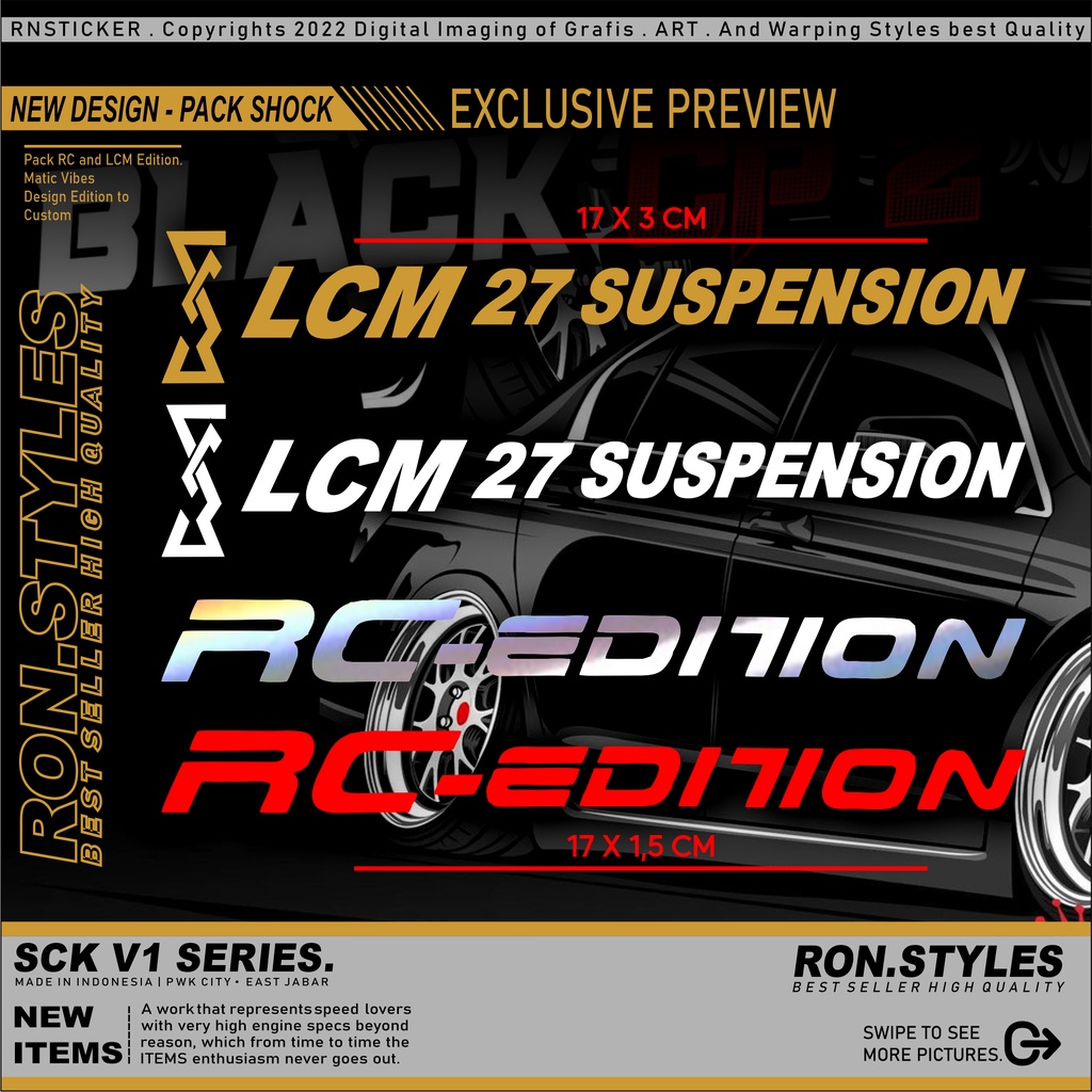 SCV1 CUTTING STICKER SHOCK DEPAN RC EDITION DAN LCM 27 SUSPENSION STIKER RC EDITION STIKER LCM SHOCK DEPAN CUTTING STICKER RC EDITION STIKER HALU HALU DEPAN ALL SEMUA MOTOR STIKER LCM BAHAN ORACAL