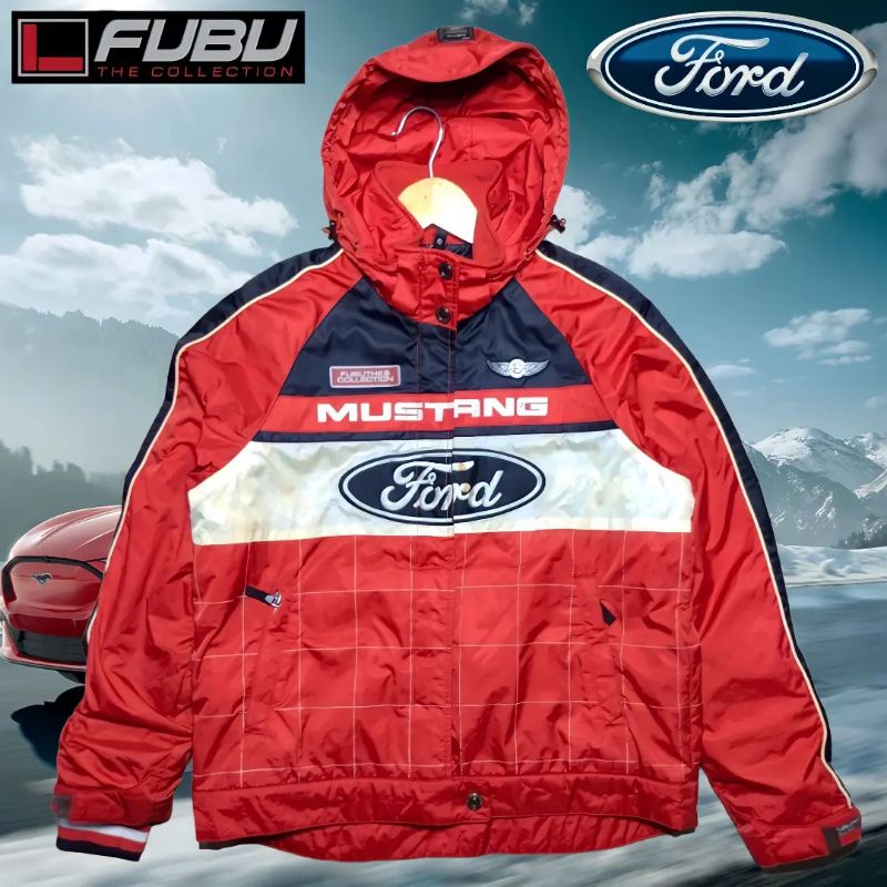 FUBU x FORD MUSTANG RACING WATERPROOF WINDBREAKER EMBROIDERED JACKET ORIGINAL AUTHENTIC