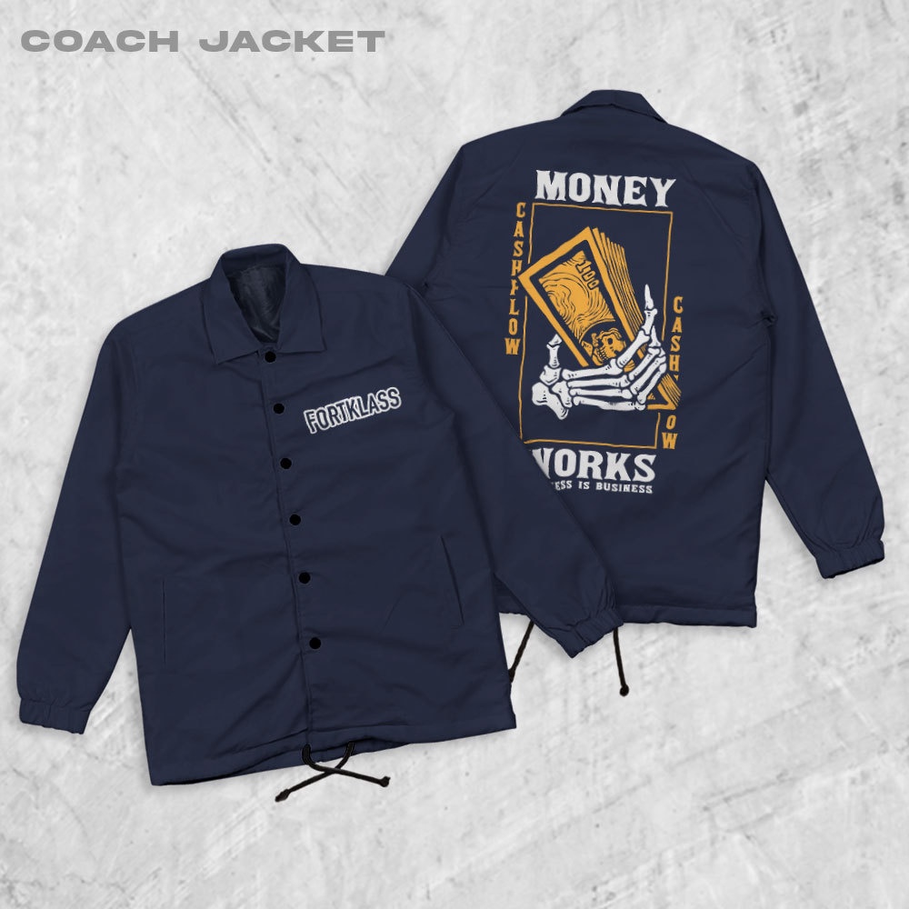 FortKlass Work Navy Jaket Coach Pria Jaket Parasut Unisex