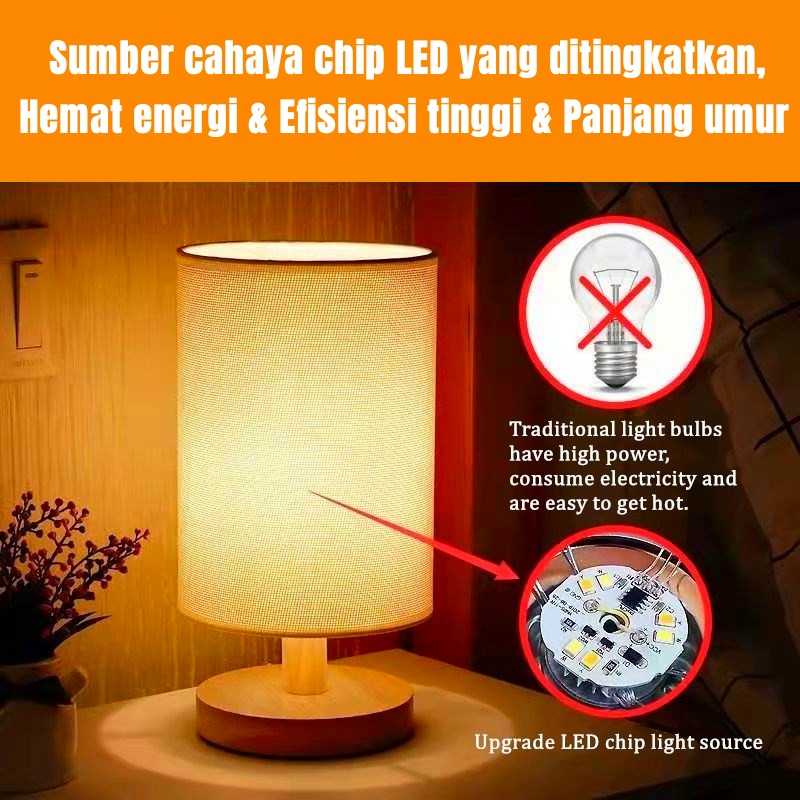 Lampu Meja LED Lampu Tidur Tiga Warna Lampu Retro LED Lampu Bedroom Lampu Remote Lampu Jepang COD